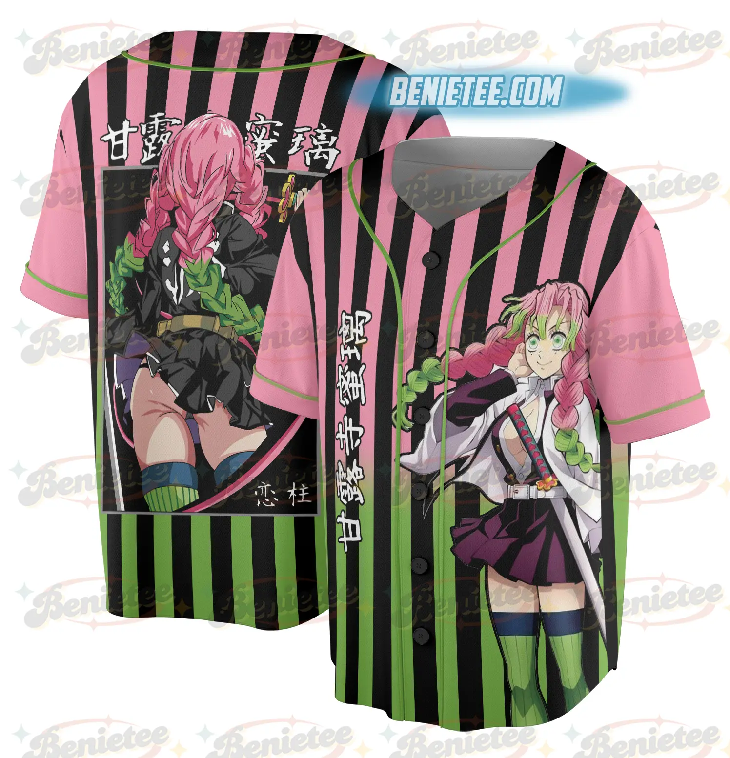 Mitsuri Kanroji Demon Slayer Kimetsu no Yaiba Anime Manga Kawaii Baseball Jersey - Benietee Shop