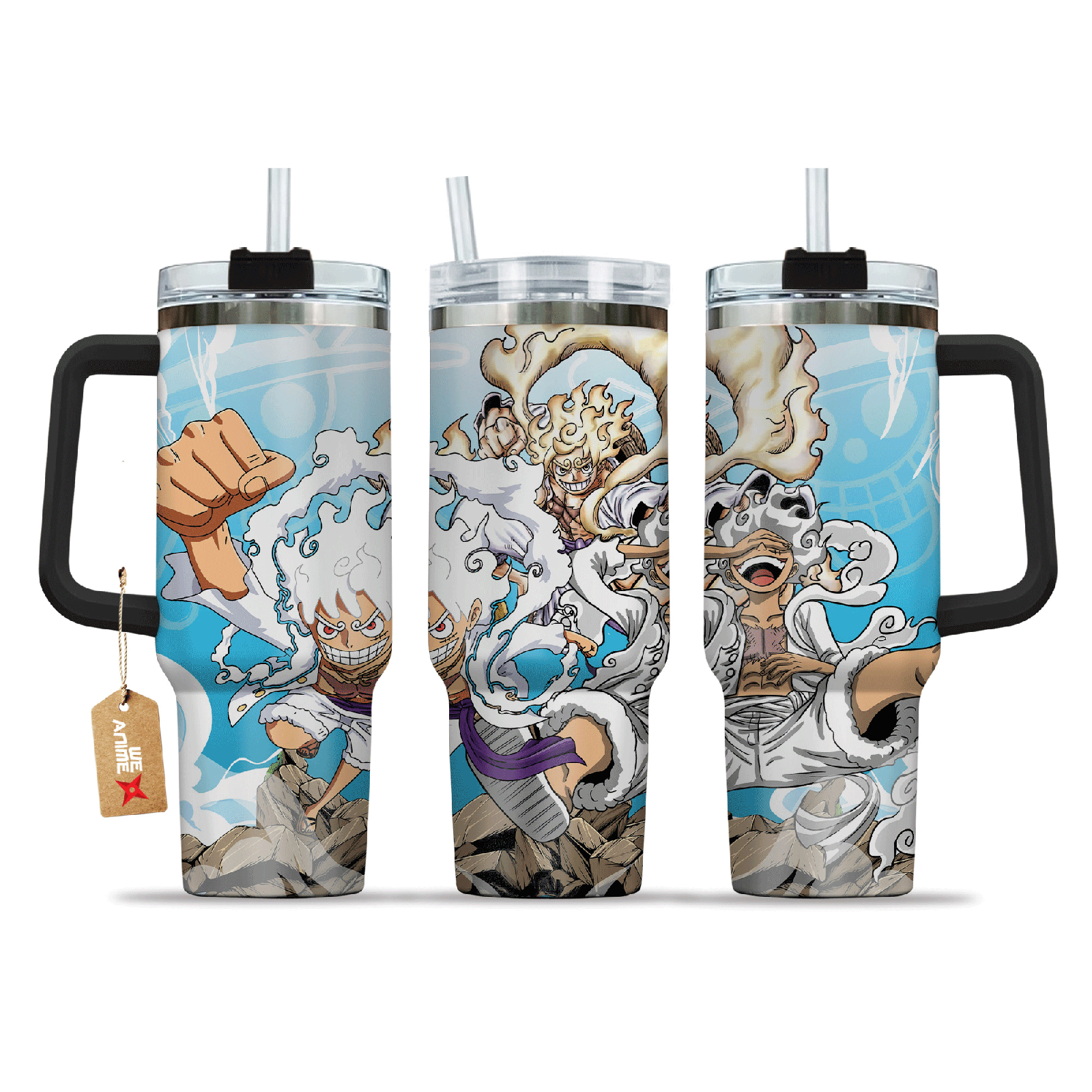 Monkey D. Luffy Gear 5 One Piece Anime Custom  40oz Quencher Stainless Steel Tumbler With Handle, Best Gift Idea NVA, Best Gift Idea NVA