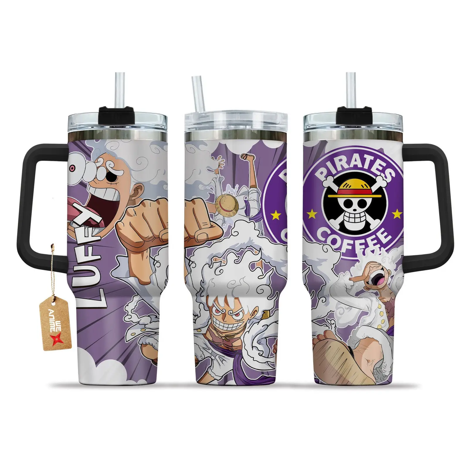 Monkey D. Luffy Gear 5 One Piece Anime  Custom Quencher  40oz Stainless Steel Tumbler With Handle HG