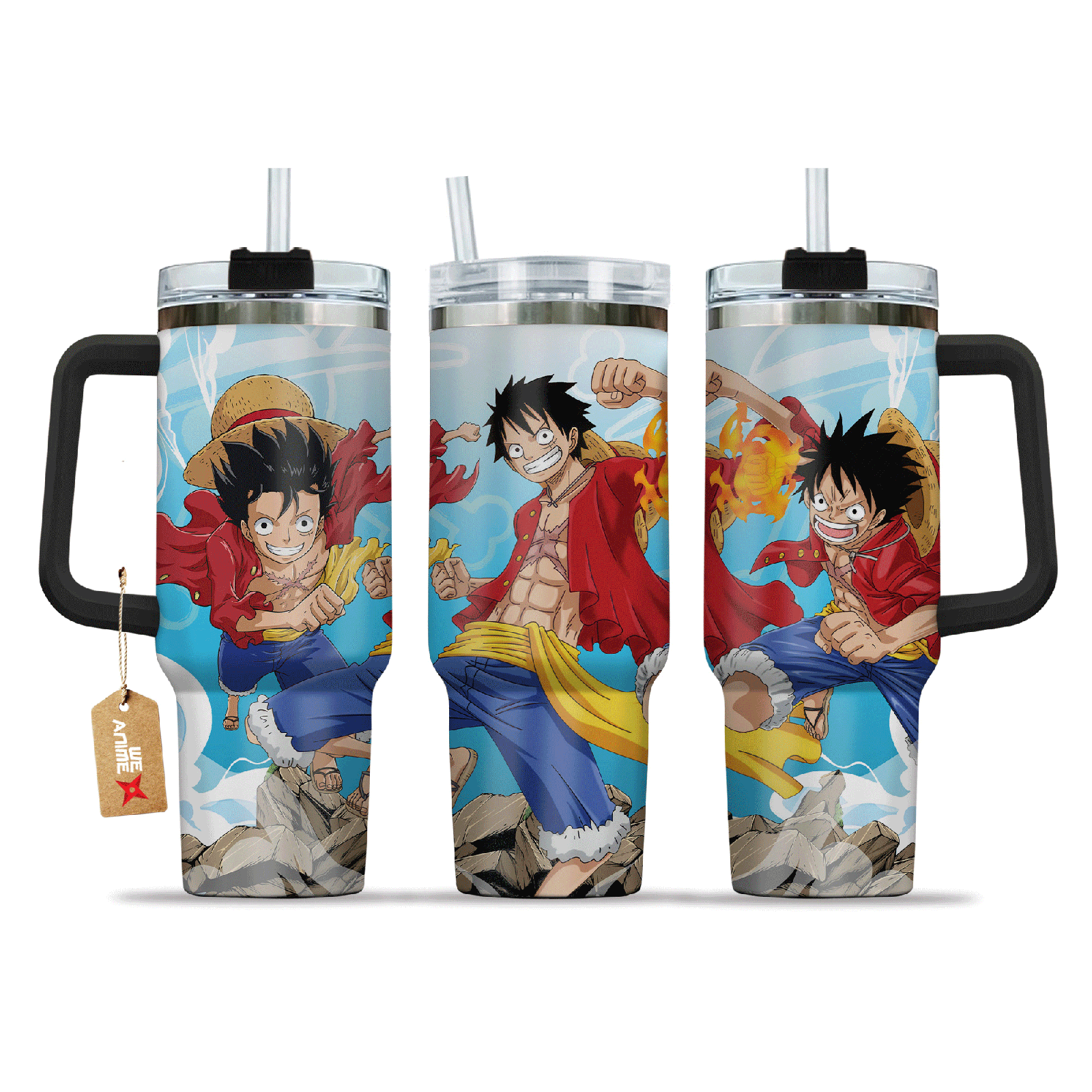Monkey D. Luffy One Piece Anime Custom  40oz Quencher Stainless Steel Tumbler With Handle, Best Gift Idea NVA, Best Gift Idea NVA