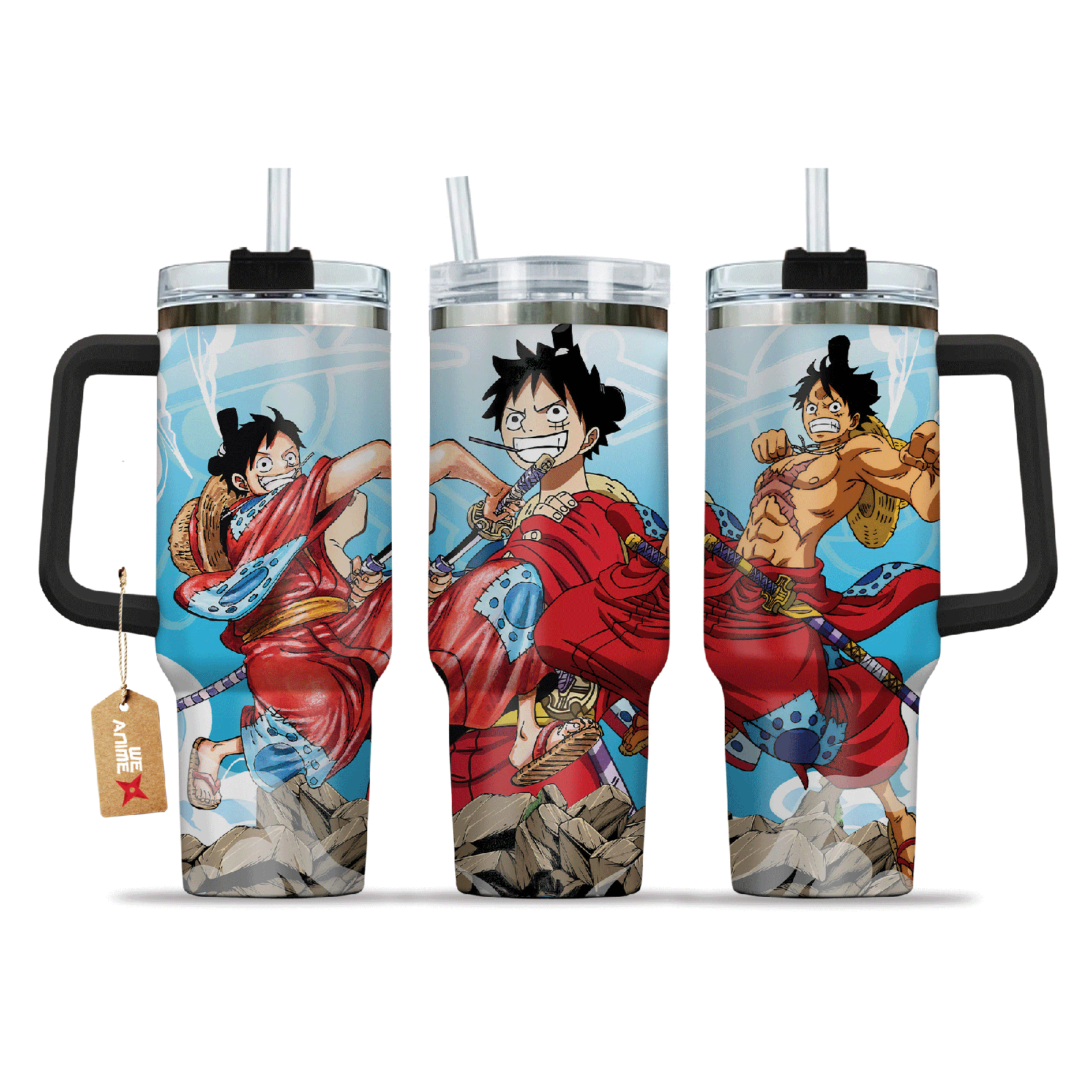 Monkey D. Luffy Wano Arc One Piece Anime Custom  40oz Quencher Stainless Steel Tumbler With Handle, Best Gift Idea NVA, Best Gift Idea NVA