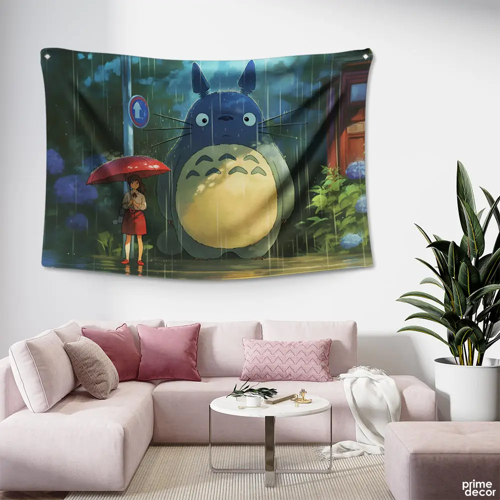My Neighbor Totoro In Rain At A Bus Stop | Anime Tapestry