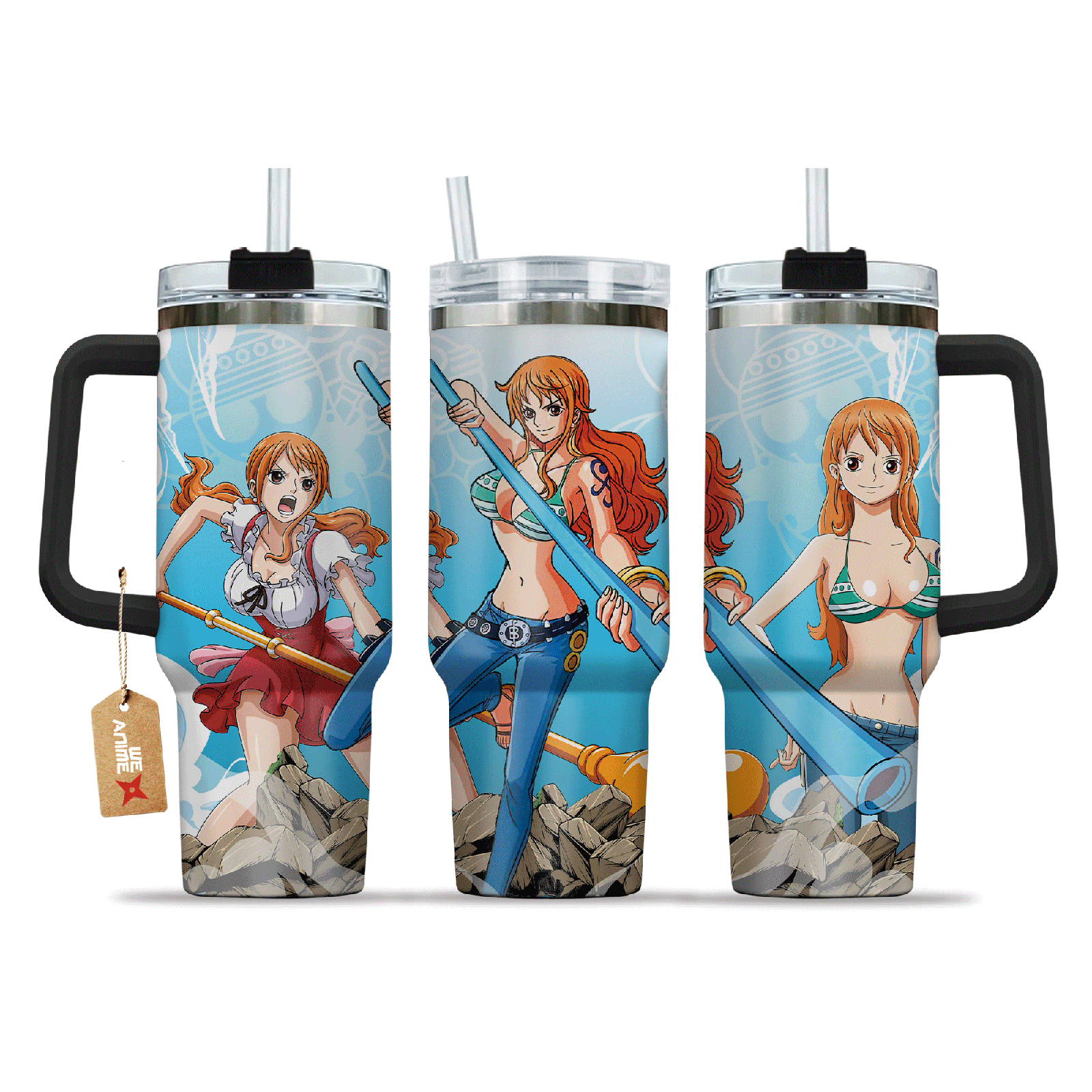 Nami One Piece Anime Custom  40oz Quencher Stainless Steel Tumbler With Handle, Best Gift Idea NVA, Best Gift Idea NVA