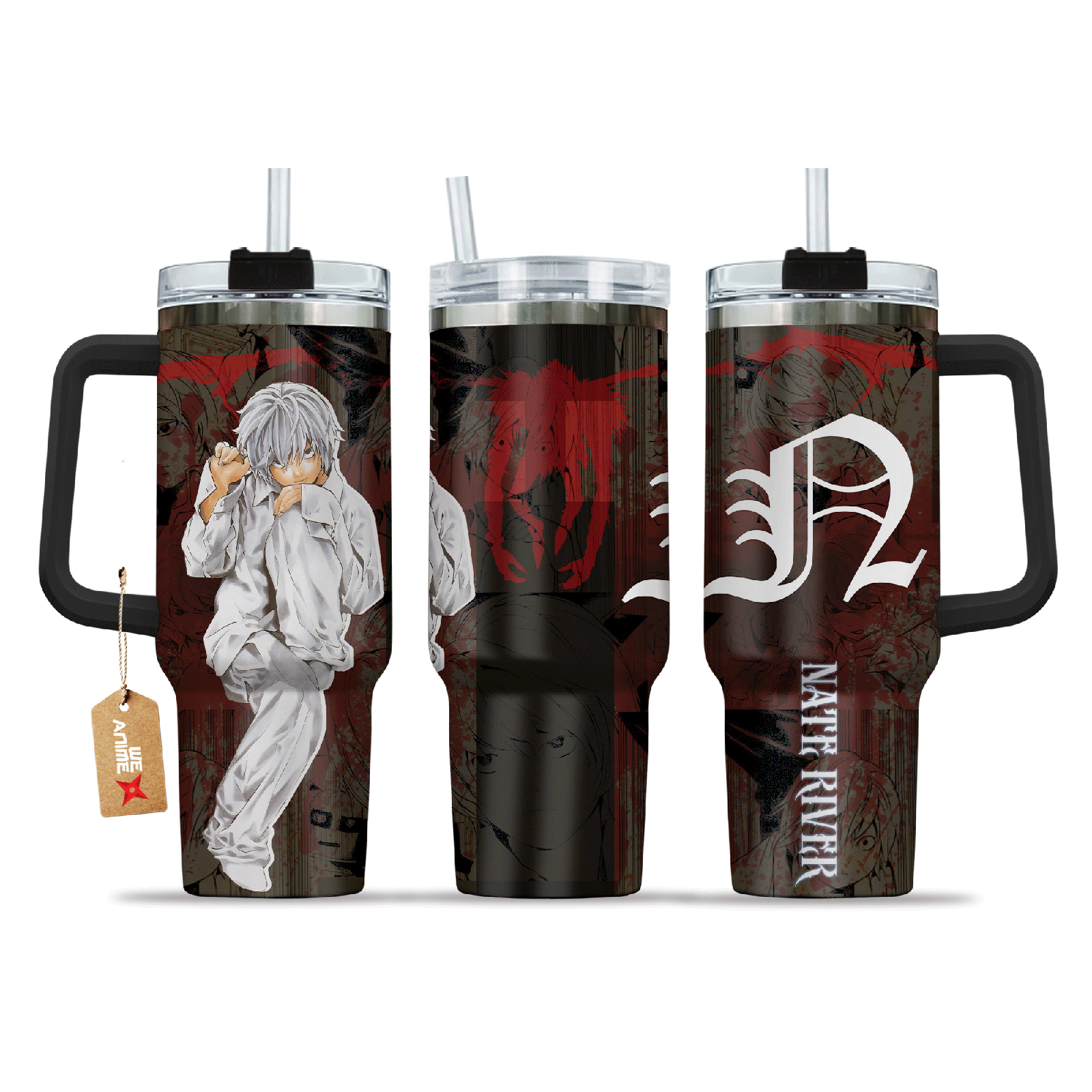 Nate River Death Note Anime Custom Stanley Quencher   40oz Stainless Steel Tumbler With Handle HG