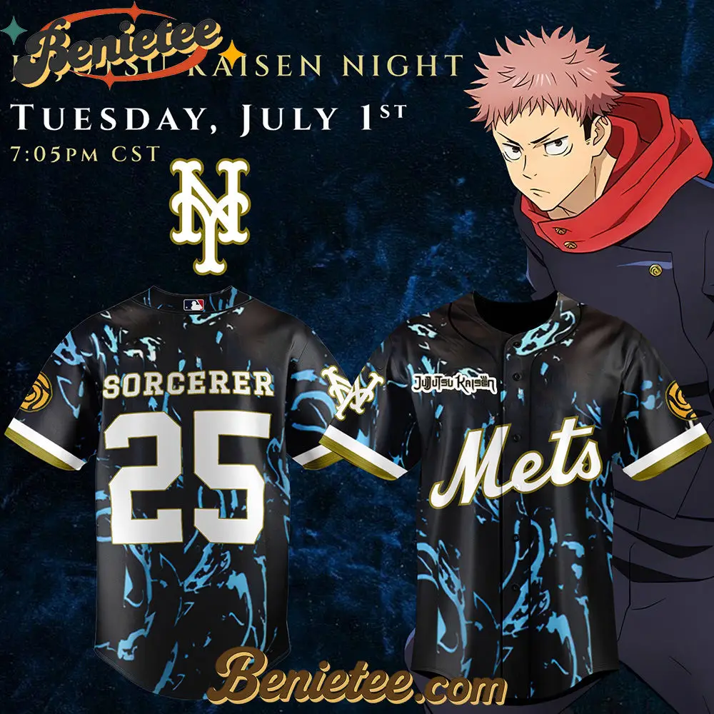 New York Mets x Jujutsu Kaisen Limited Baseball Jersey 2025, Custom Anime Trending, Gift For Anime Lovers - Benietee Shop