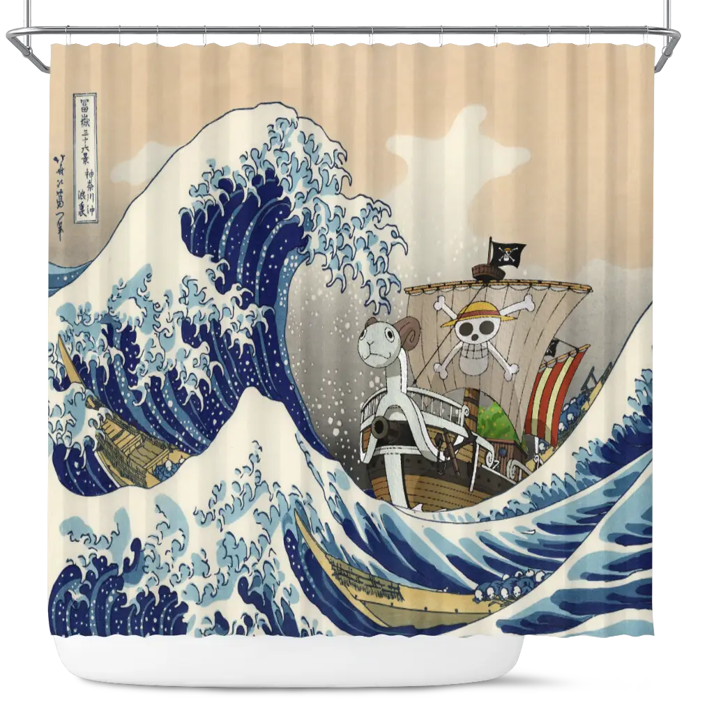 One Peace Anime The Great Wave Japan Shower Curtain