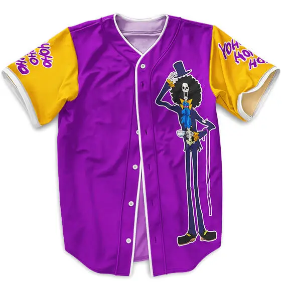 One Piece Brook Character Design Violet Baseball Jersey (Kids & Adults)