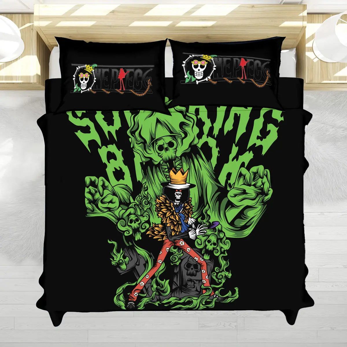 One Piece Brook Soul King Green Flame Anime Bedding Set