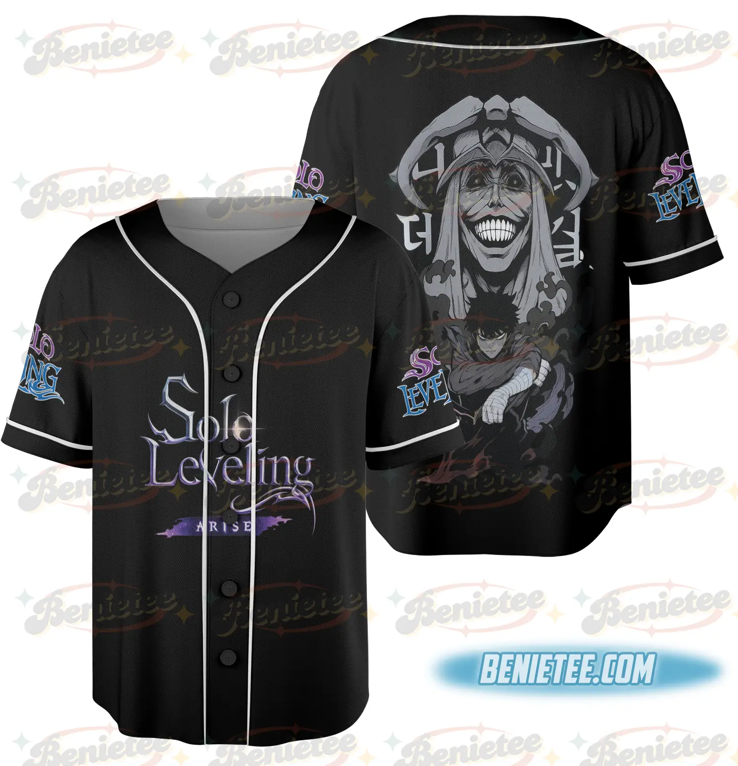 Oversized Acid Washed Anime Jersey, Heavyweight Unisex Streetwear Baseball Jersey, Solo Level Style Gym Shirt, Cool Anime Fan Gift Tee - Benietee Shop