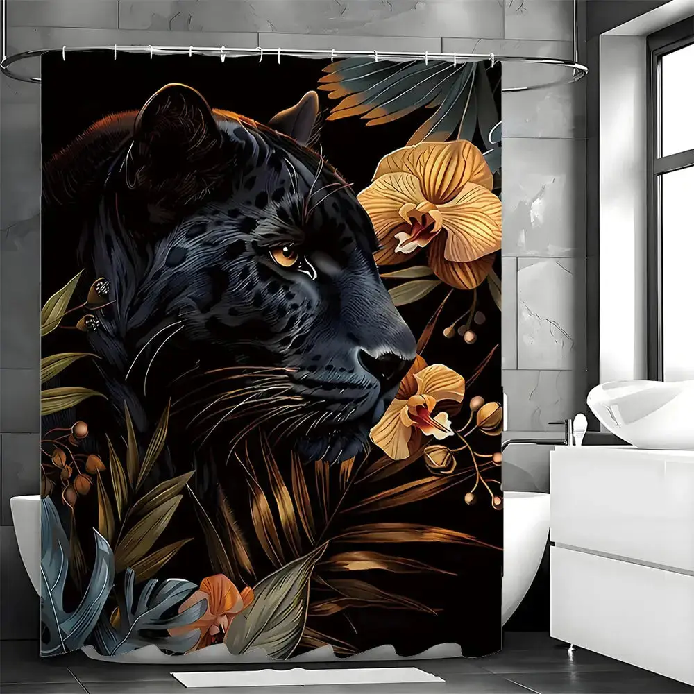 Panther Floral Shower Curtain