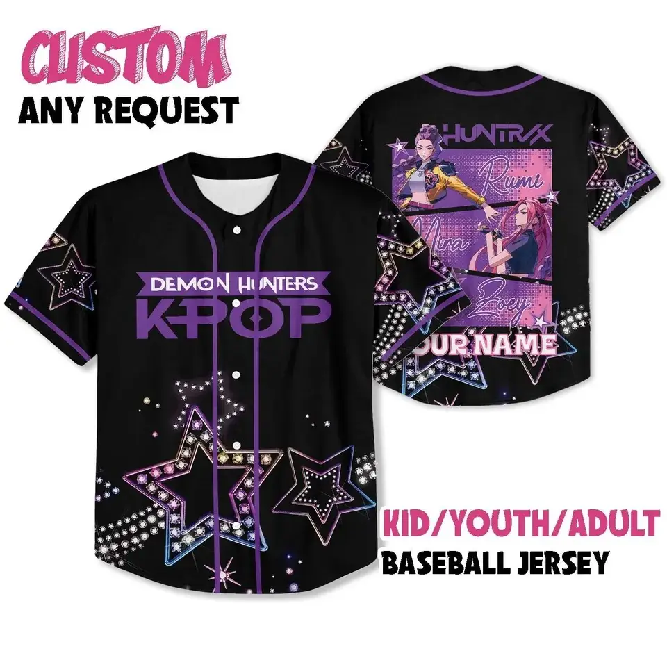 Personalized Demon Hunters Huntrix Baseball Jersey Kpop Anime Streetwear Shirt, K-Pop Demon Hunter Cosplay Jersey - Benietee Shop