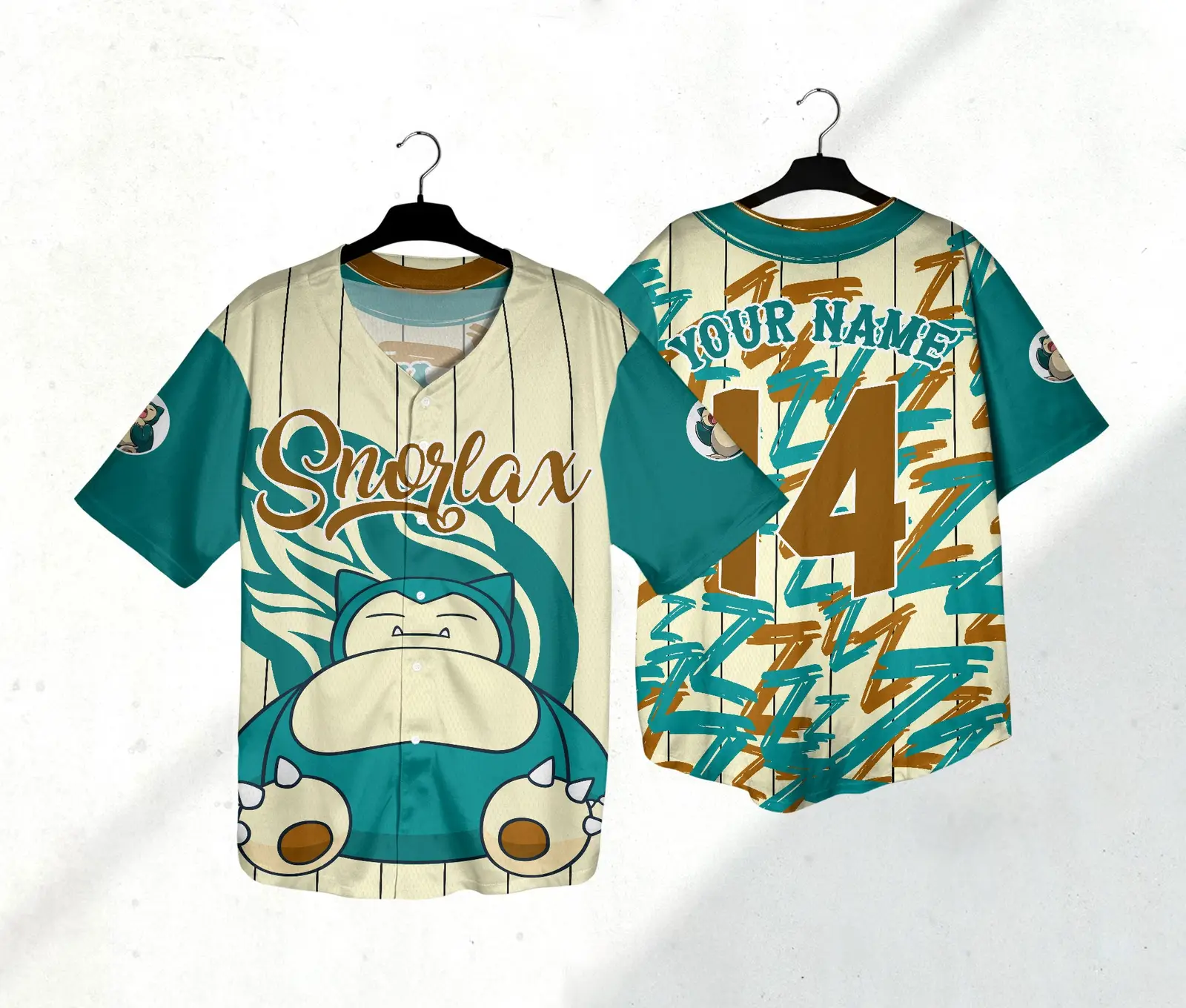 Personalized Snorlax Baseball Jersey HG Shirt Custom Name Jersey Anime Jersey Shirt Gift