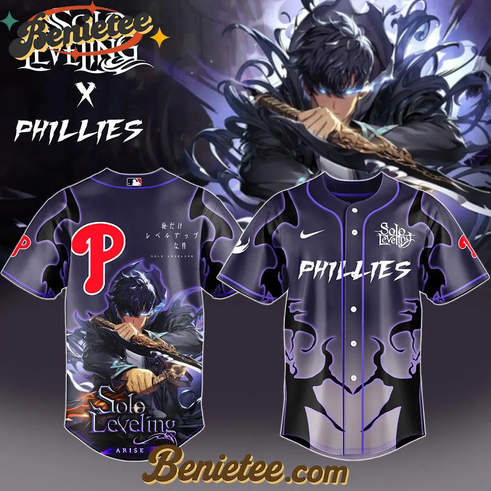 Philadelphia Phillies x Solo Leveling Exclusive Baseball Jersey, Custom Anime Trending, Gift For Anime Lovers - Benietee Shop