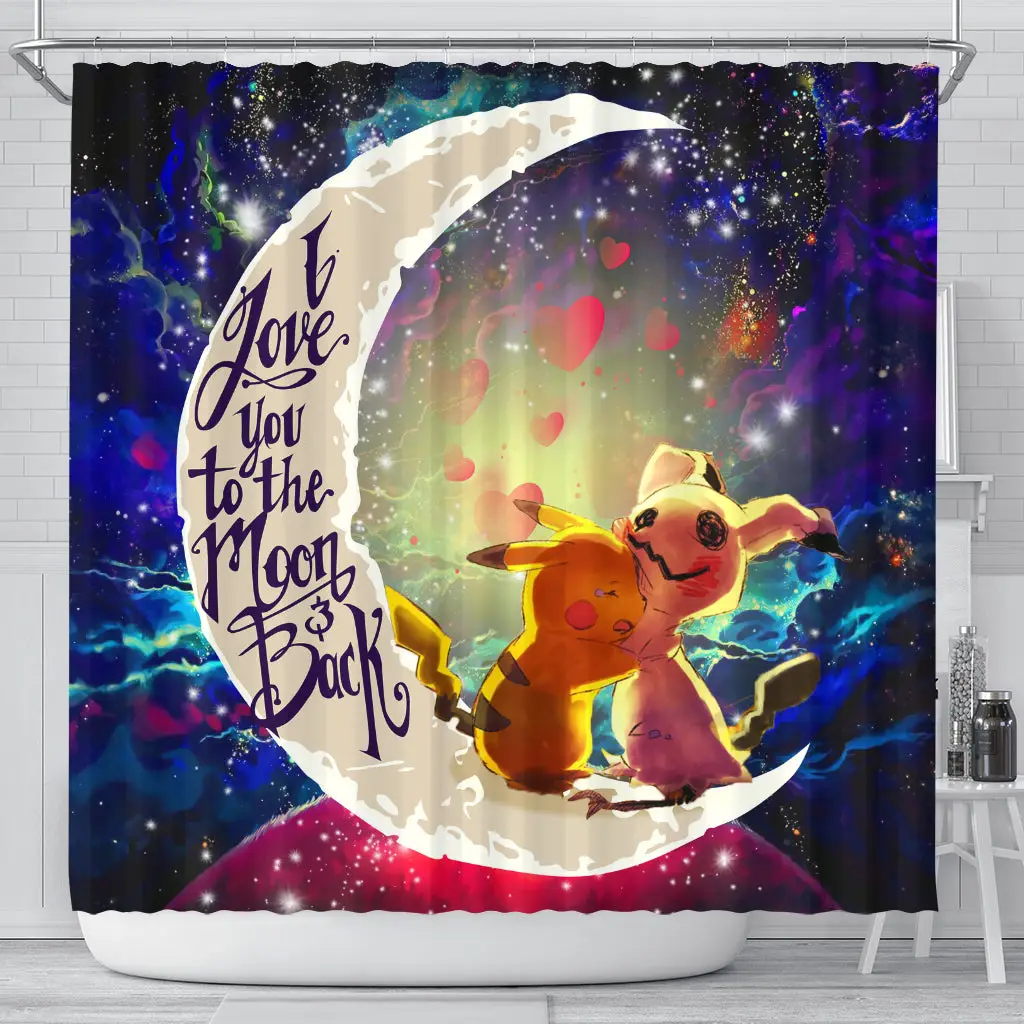 Pikachu Cute Mimikyu Art Love You To The Moon Galaxy Shower Curtain