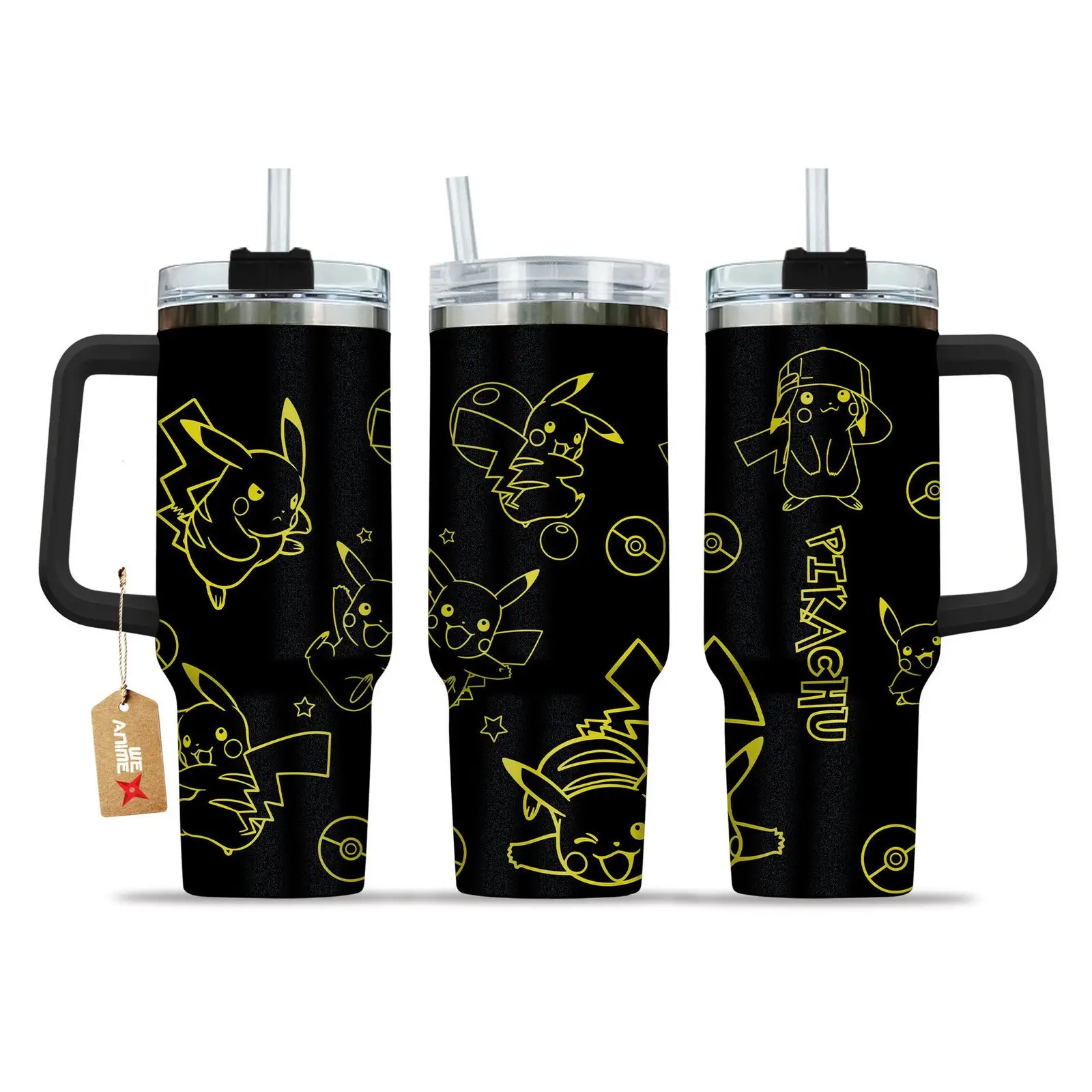 Pikachu Pokemon Anime  Custom Quencher  40oz Stainless Steel Tumbler With Handle HG