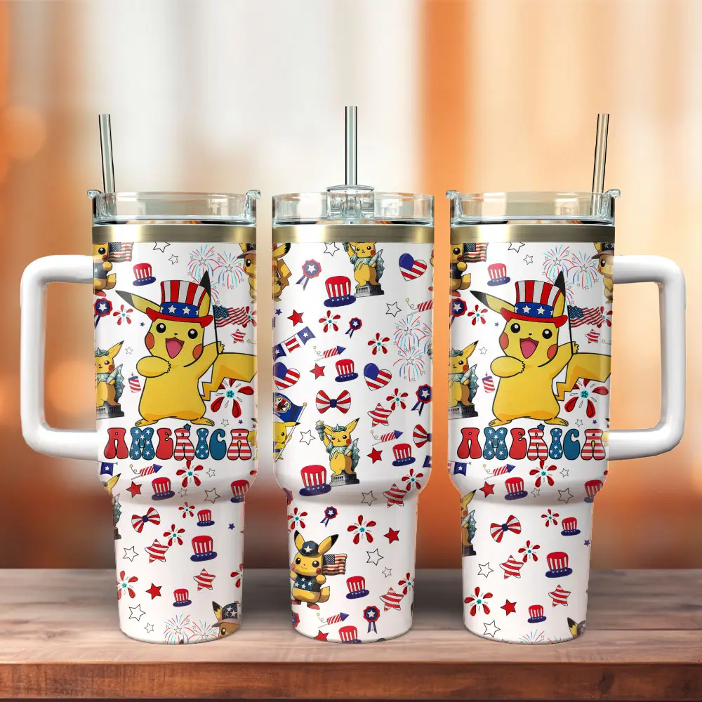 Pikachu Pokemon Anime  Custom Quencher  40oz Stainless Steel Tumbler With Handle HG With Handle