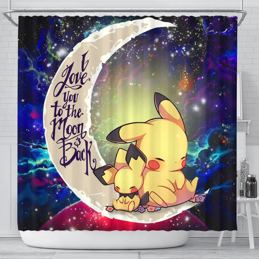 Pikachu Sleep Love You To The Moon Galaxy Shower Curtain