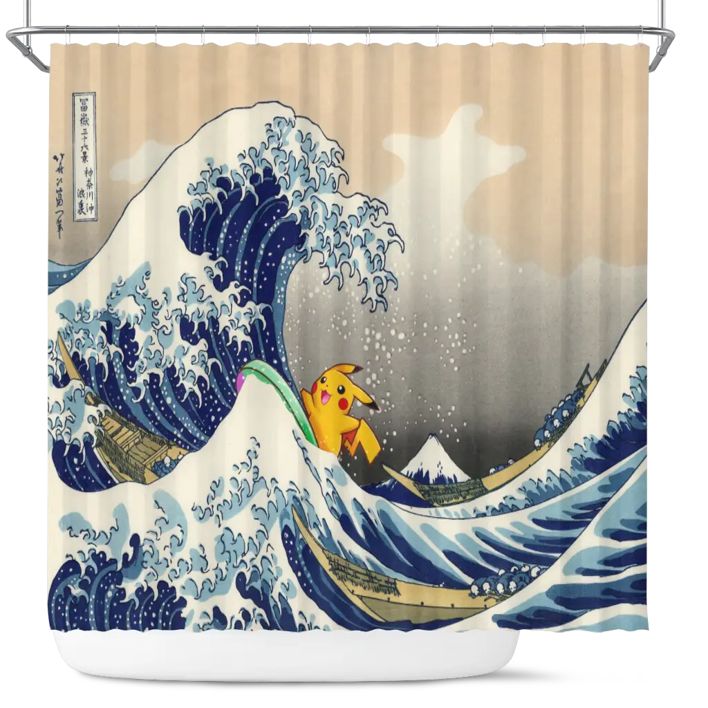 Pikachu The Great Wave Japan Shower Curtain