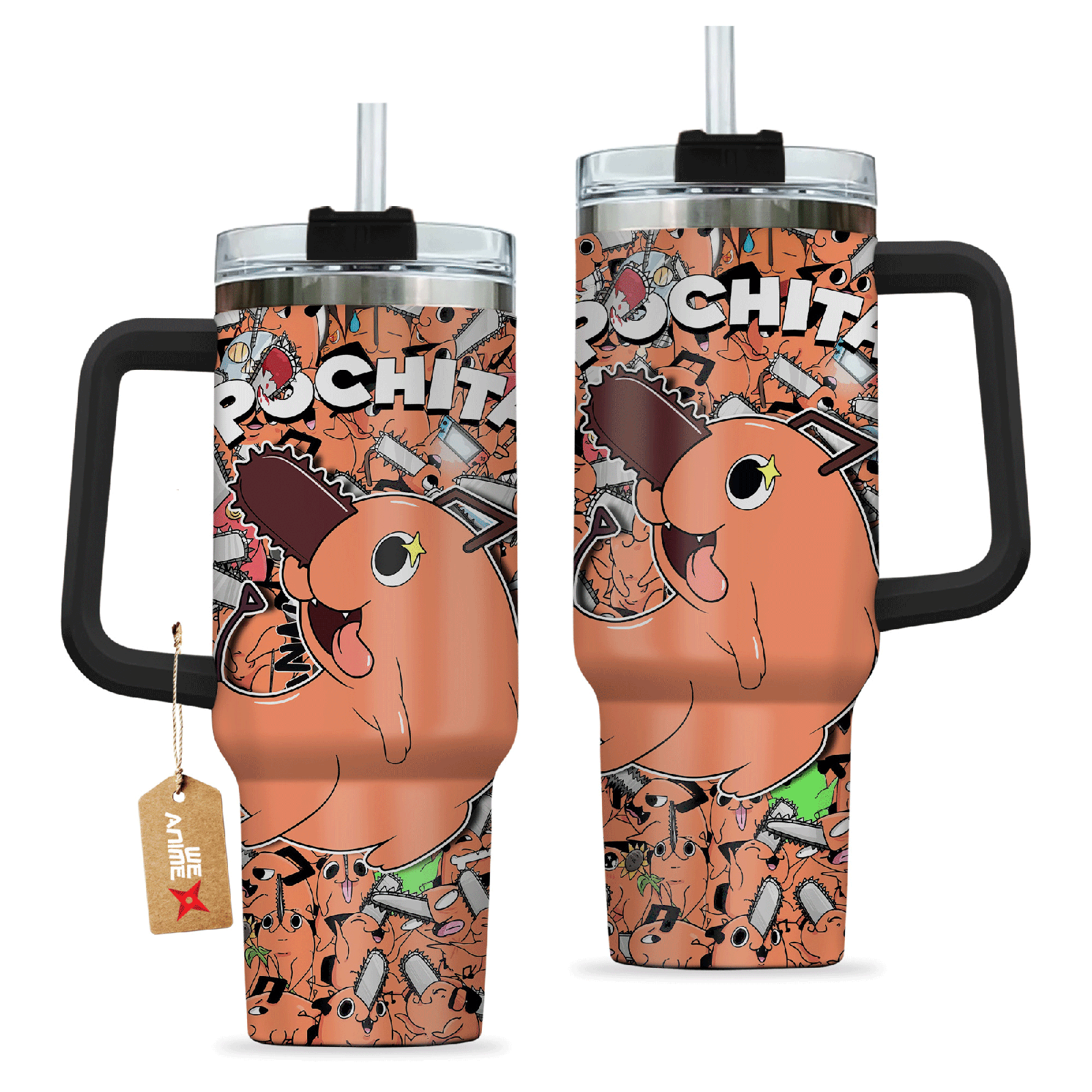 Pochita Sawchain Man Anime Custom  Quencher   40oz Stainless Steel Tumbler With Handle HG