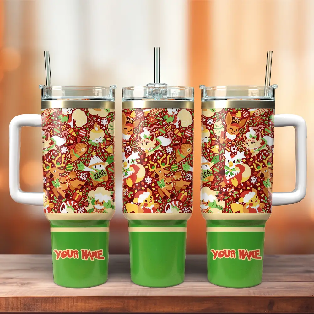 Pokemon Anime Christmas Custom  Quencher  40oz Stainless Steel  Tumbler HG