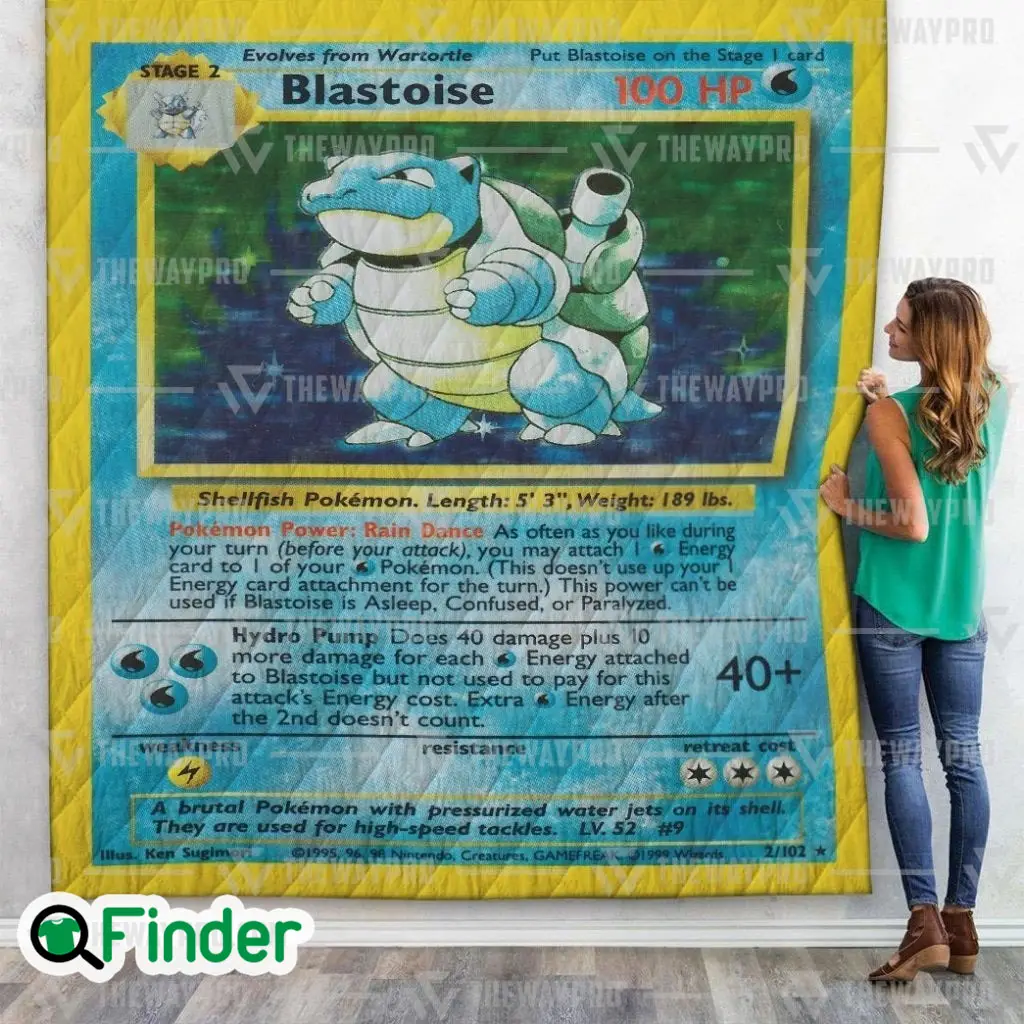 POKEMON Blastoise Trading Card Quilt Blanket