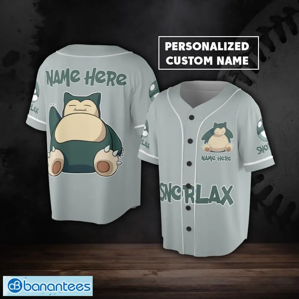 POKEMON Snorlax Custom Name Grey Baseball Jersey