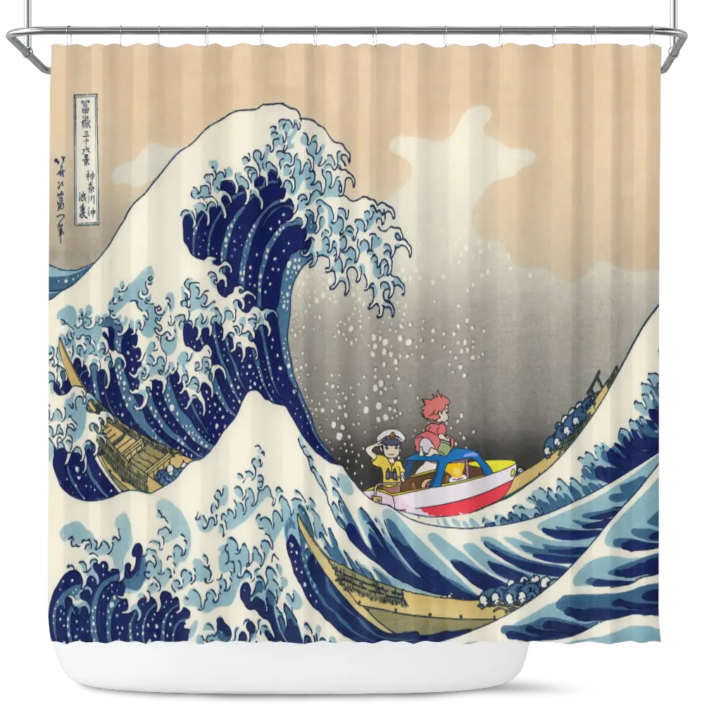 Ponyo On The Cliff By The Sea The Great Wave Ghibli Japan Shower Curtain