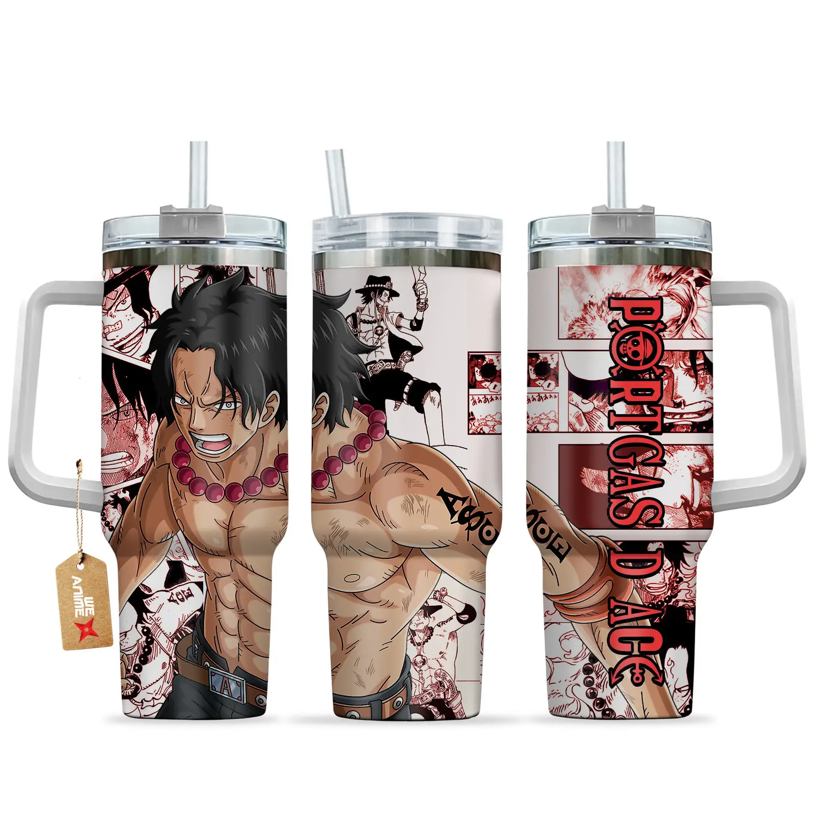 Portgas D. Ace One Piece Anime  Custom Quencher  40oz Stainless Steel Tumbler With Handle HG