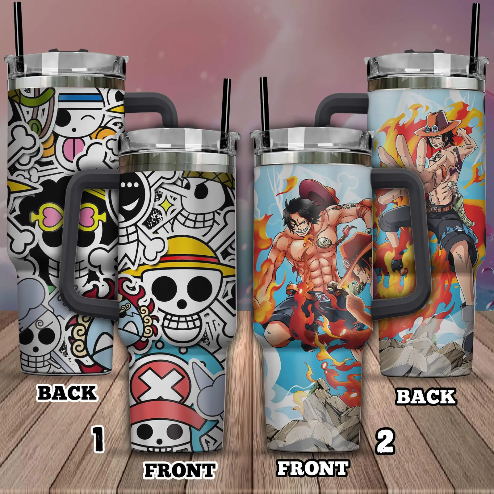 Portgas D. Ace One Piece x Straw Hat Pirates One Piece Anime Custom Quencher  40oz Stainless Steel Tumblers With Handle NNA