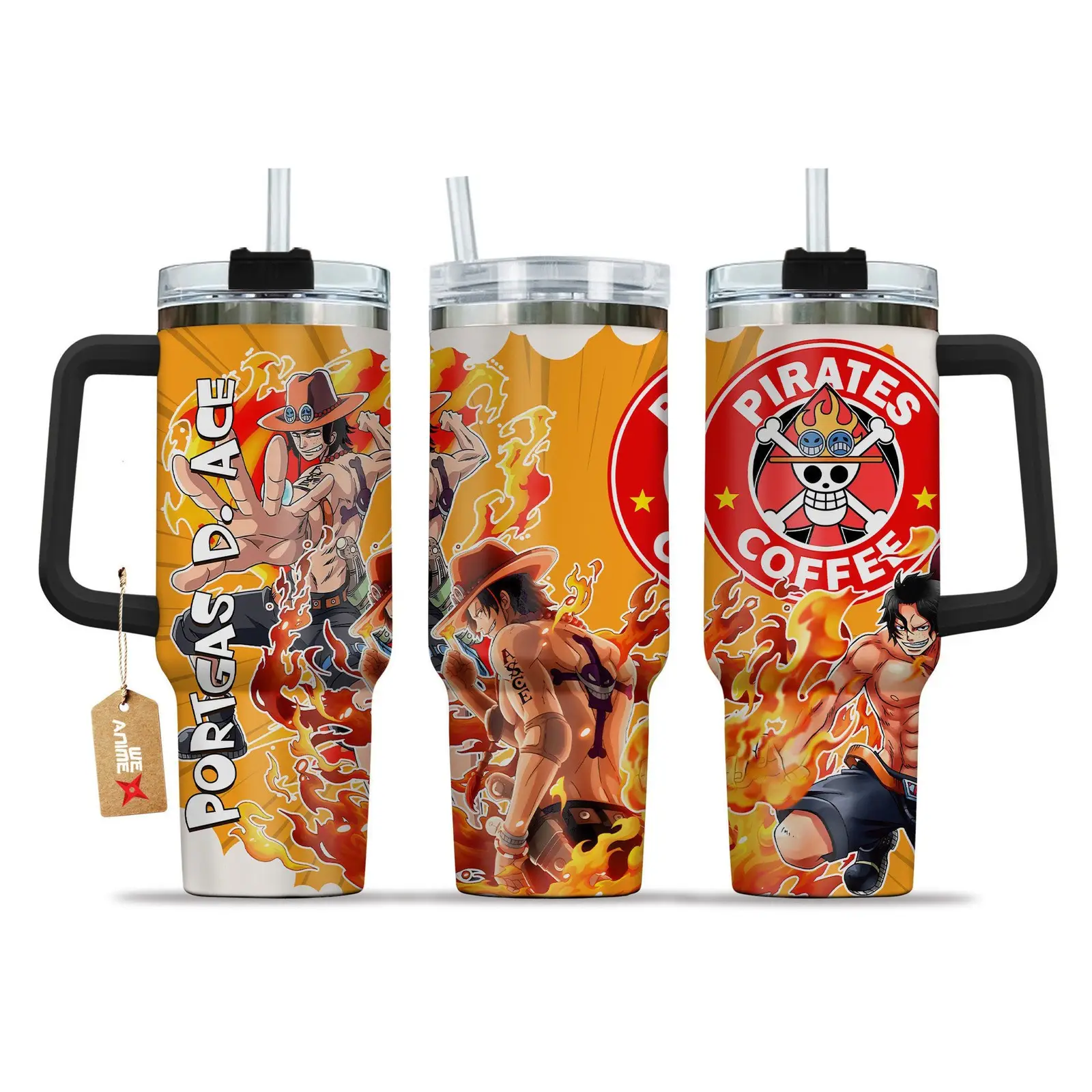 Portgas D. Ace V2 One Piece Anime  Custom Quencher  40oz Stainless Steel Tumbler With Handle HG