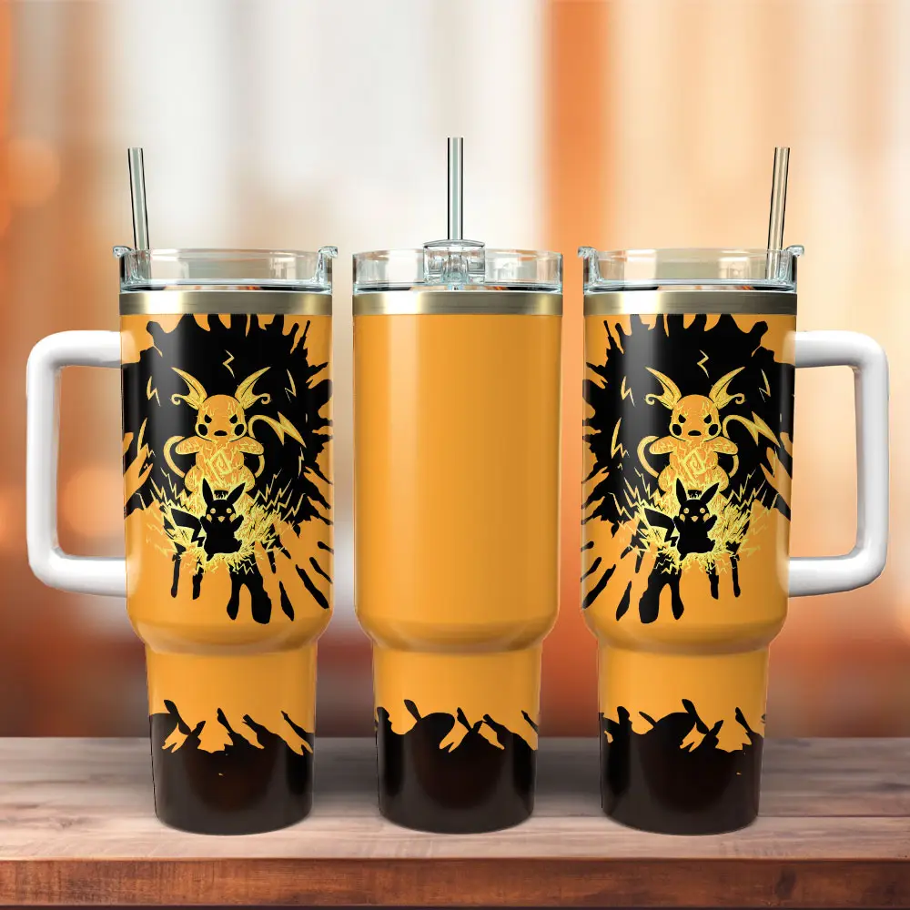 Raichu Pokemon Anime Custom Quencher  40oz Stainless Steel Tumbler With Handle HG