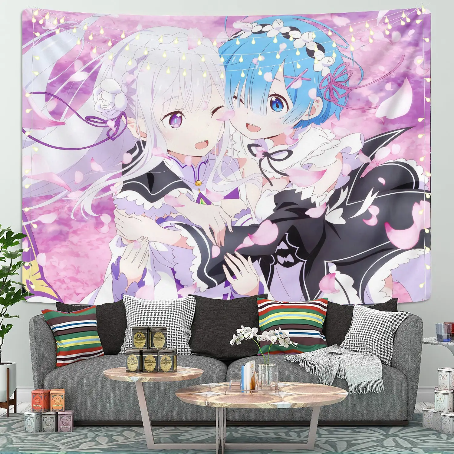 Ram And Emilia Rezero Anime Tapestry Room Decor