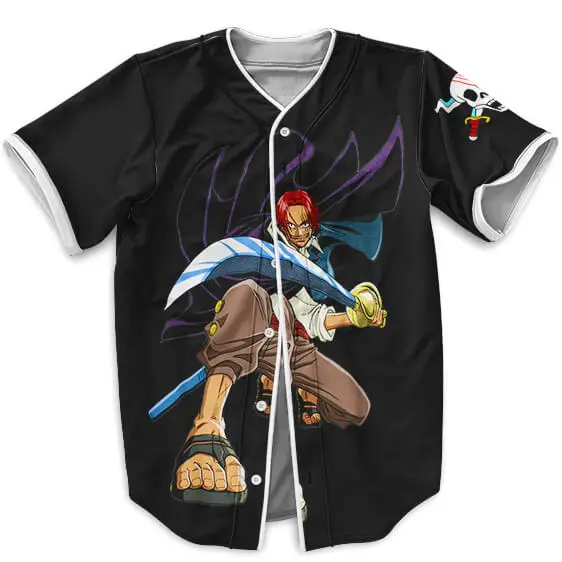 Red Haired Shanks Design One Piece Black Baseball Jersey (Kids & Adults)