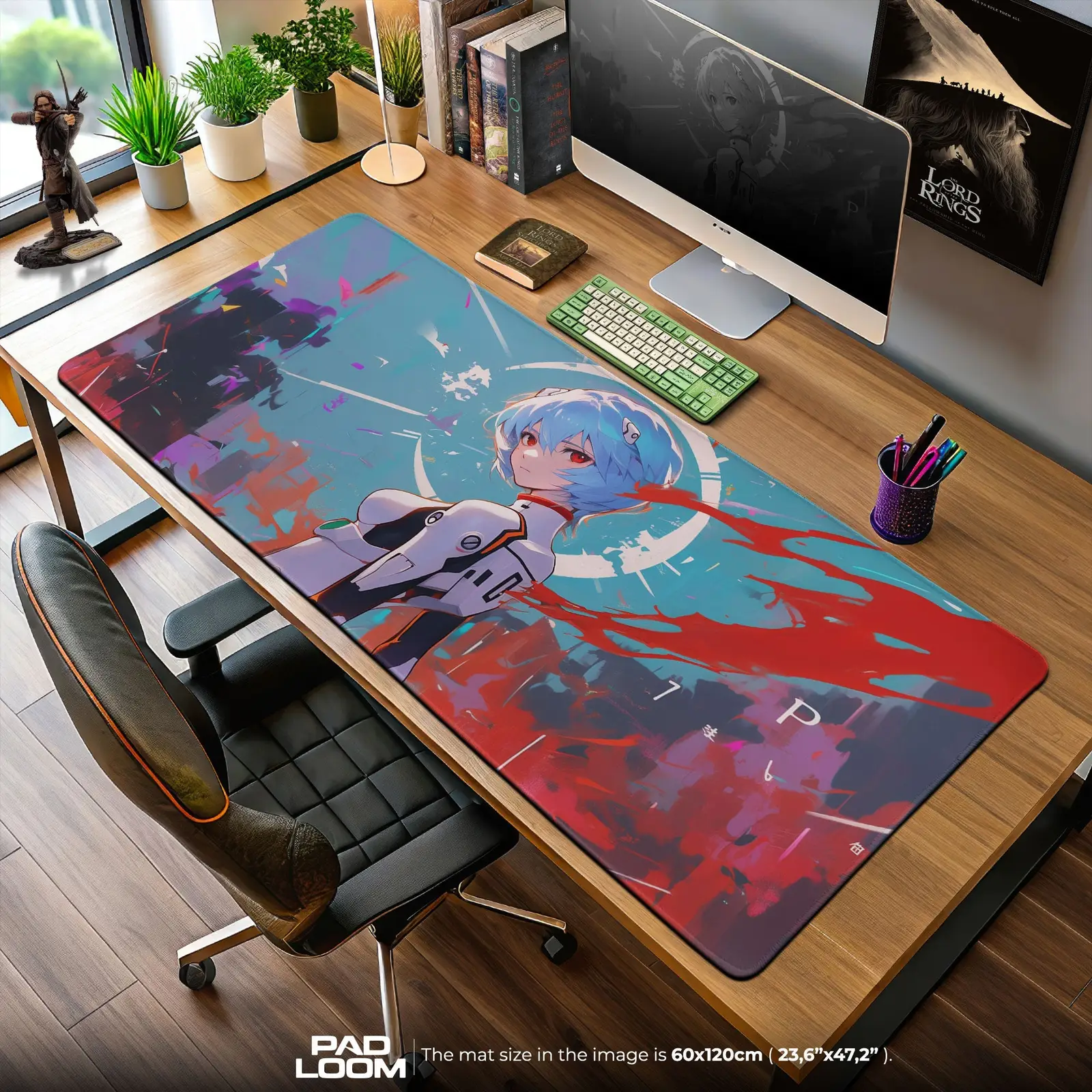 Rei Ayanami Abstract Aura Mouse Pad, Anime Gaming Desk Mat