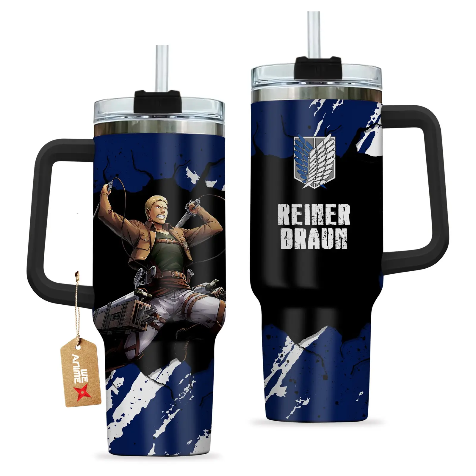 Reiner Braun Attack on Titan Anime Custom  Quencher   40oz Stainless Steel Tumbler With Handle HG