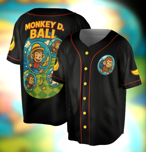 Retro Parody One Piece Jersey, Funny Luffy Monkey Ball Tee, Summer Anime Gamer Gift - Benietee Shop