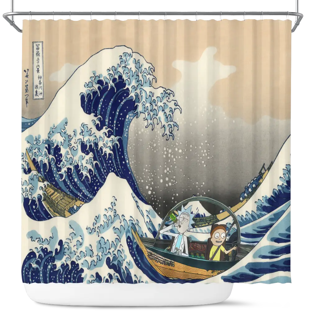 Rick And Morty The Great Wave Japan Shower Curtain