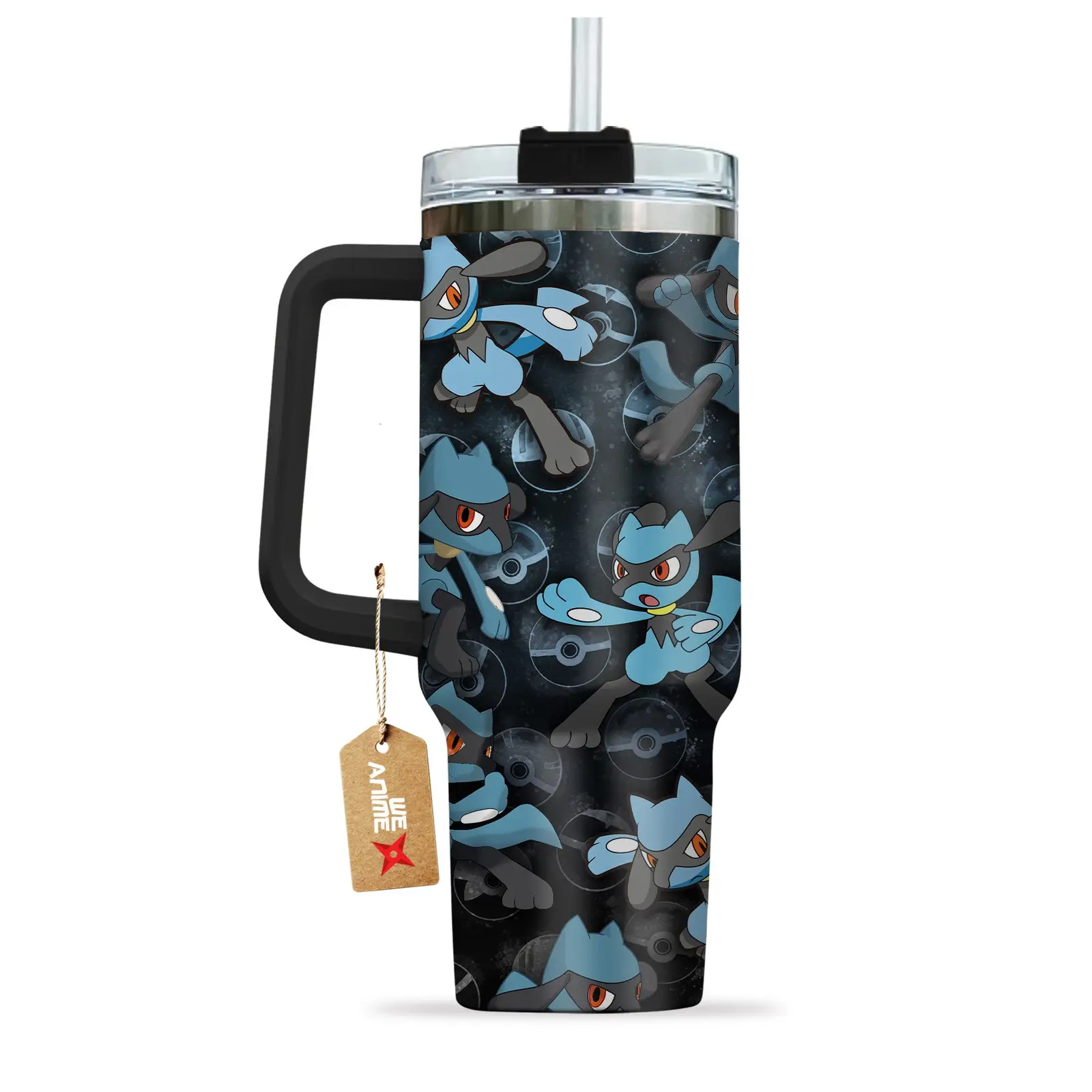 Riolu Pokemon Anime Custom Quencher  40oz Stainless Steel Tumbler With Handle HG