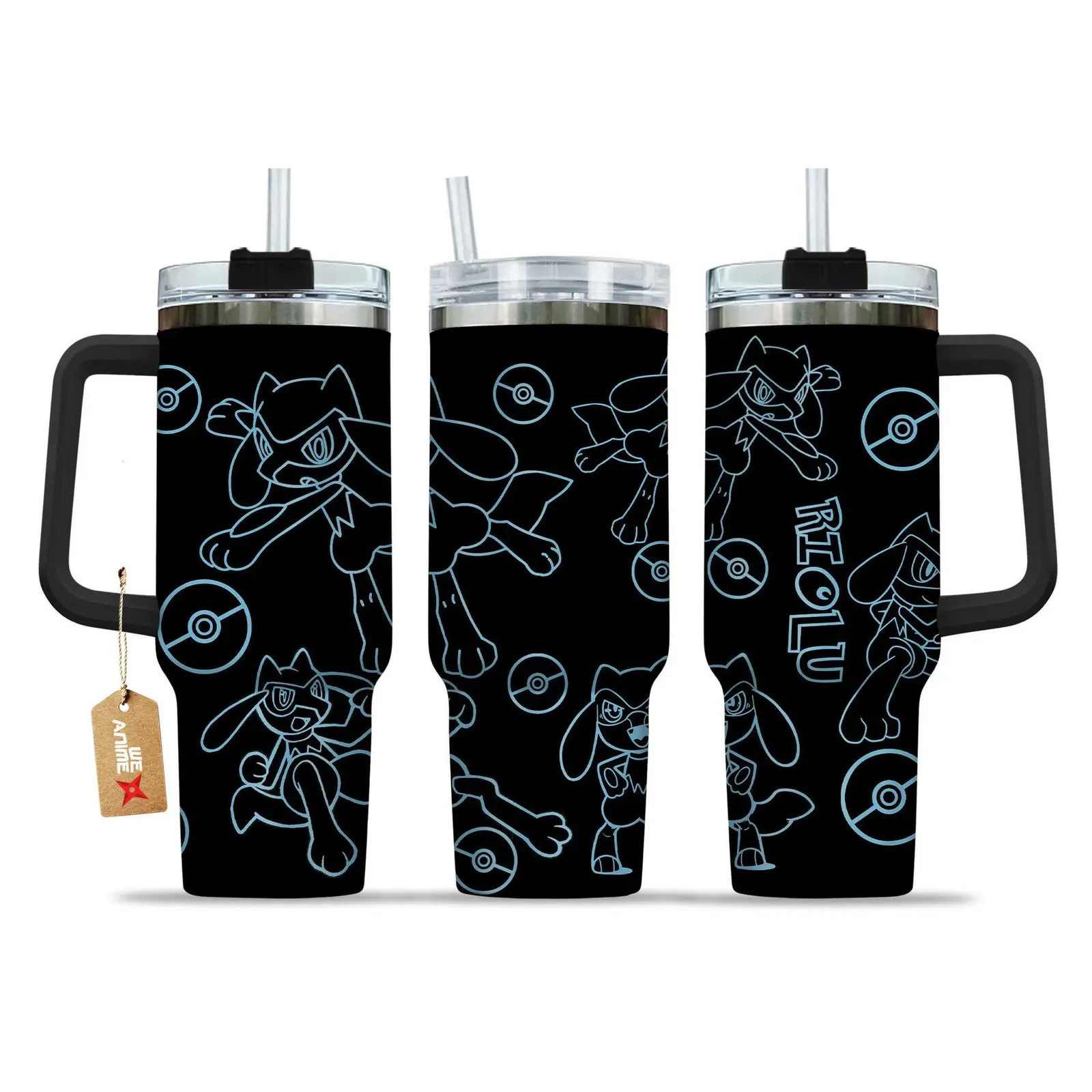Riolu Pokemon Anime  Custom Quencher  40oz Stainless Steel Tumbler With Handle HG