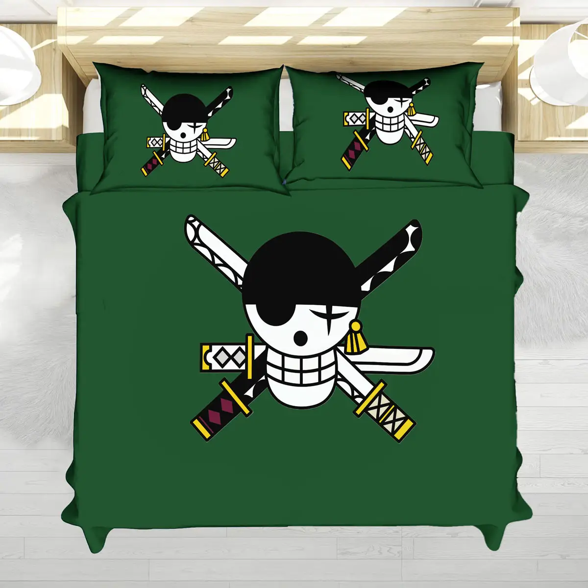 Roronoa Zoro Jolly Roger Green Anime Bedding Set