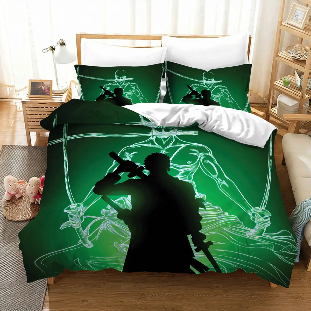 Roronoa Zoro Neon Green Samurai Anime Bedding Set