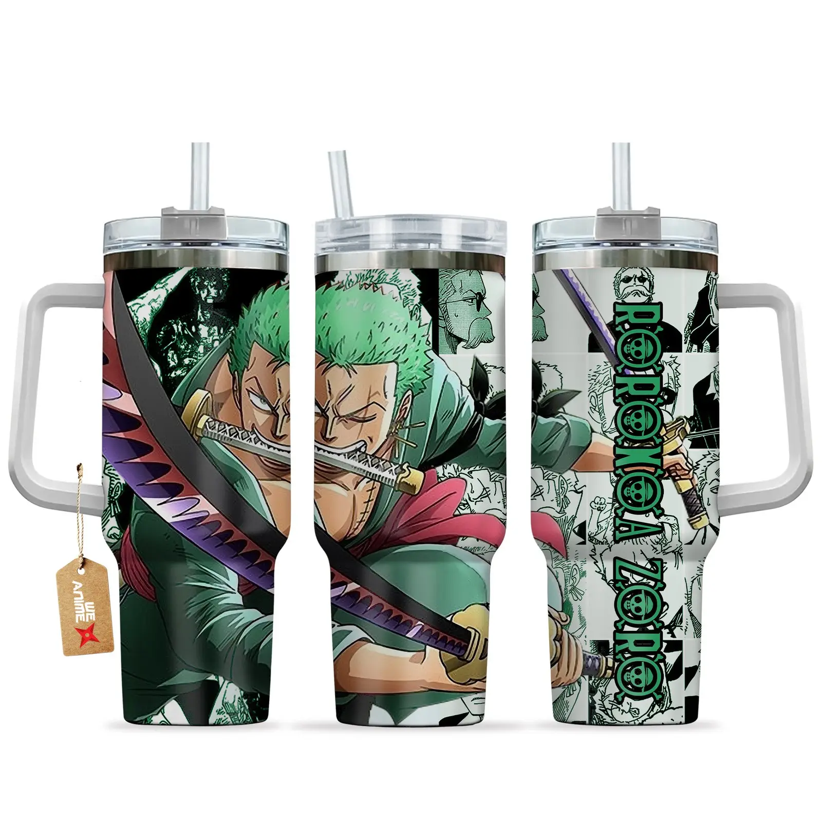 Roronoa Zoro One Piece Anime  Custom Quencher  40oz Stainless Steel Tumbler With Handle HG