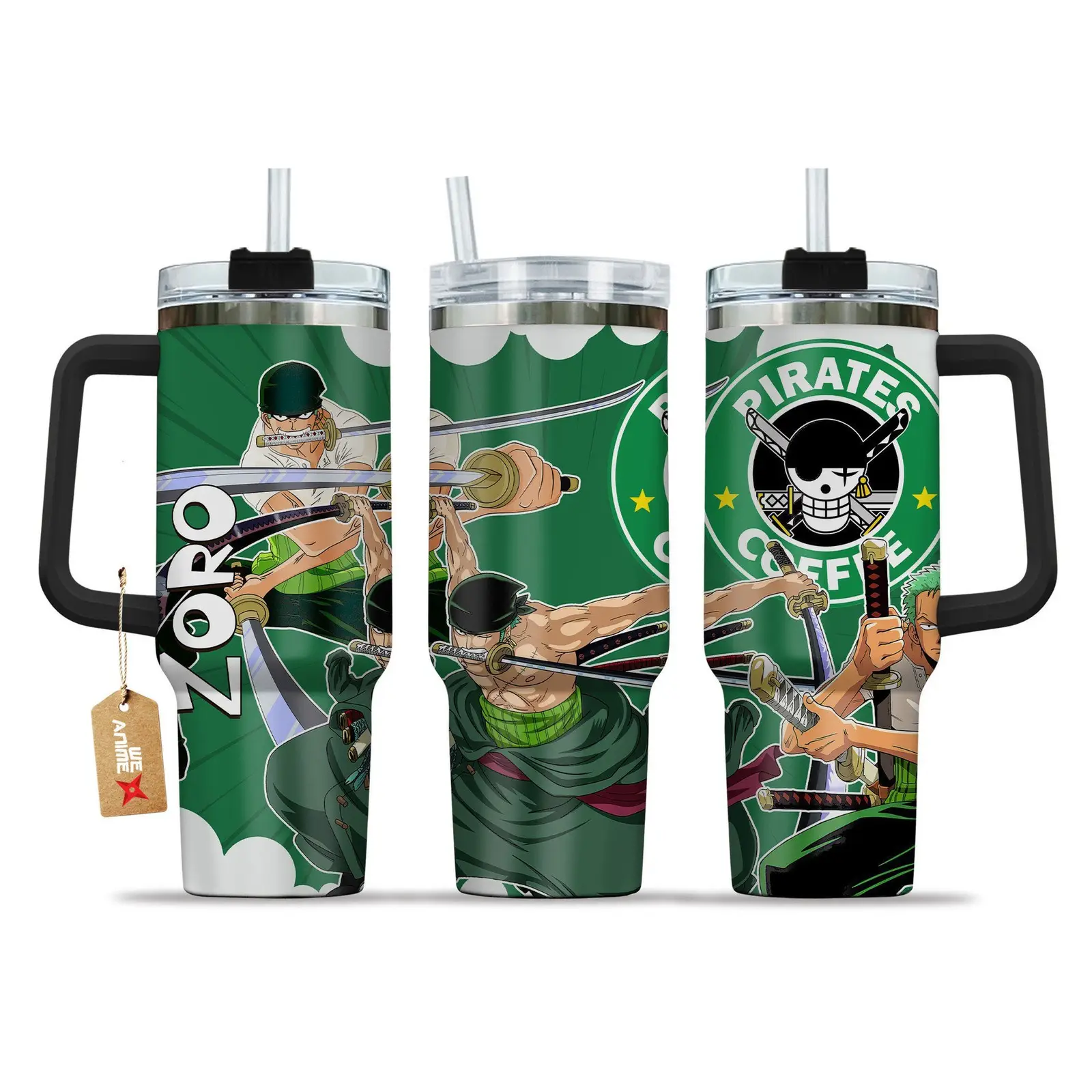 Roronoa Zoro V2 One Piece Anime  Custom Quencher  40oz Stainless Steel Tumbler With Handle HG