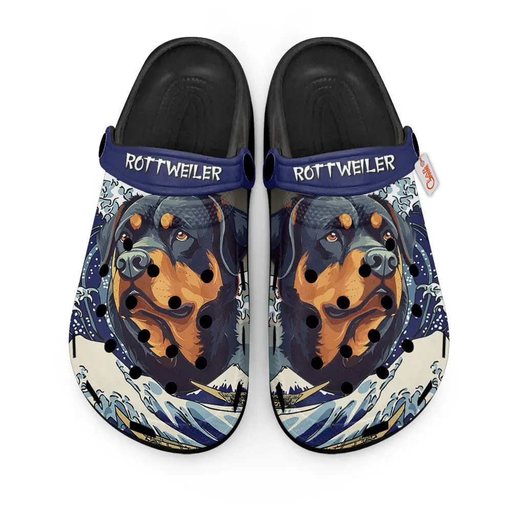 Rottweiler Kanagawa Wave Japan Premium EVA Clogs Custom Name