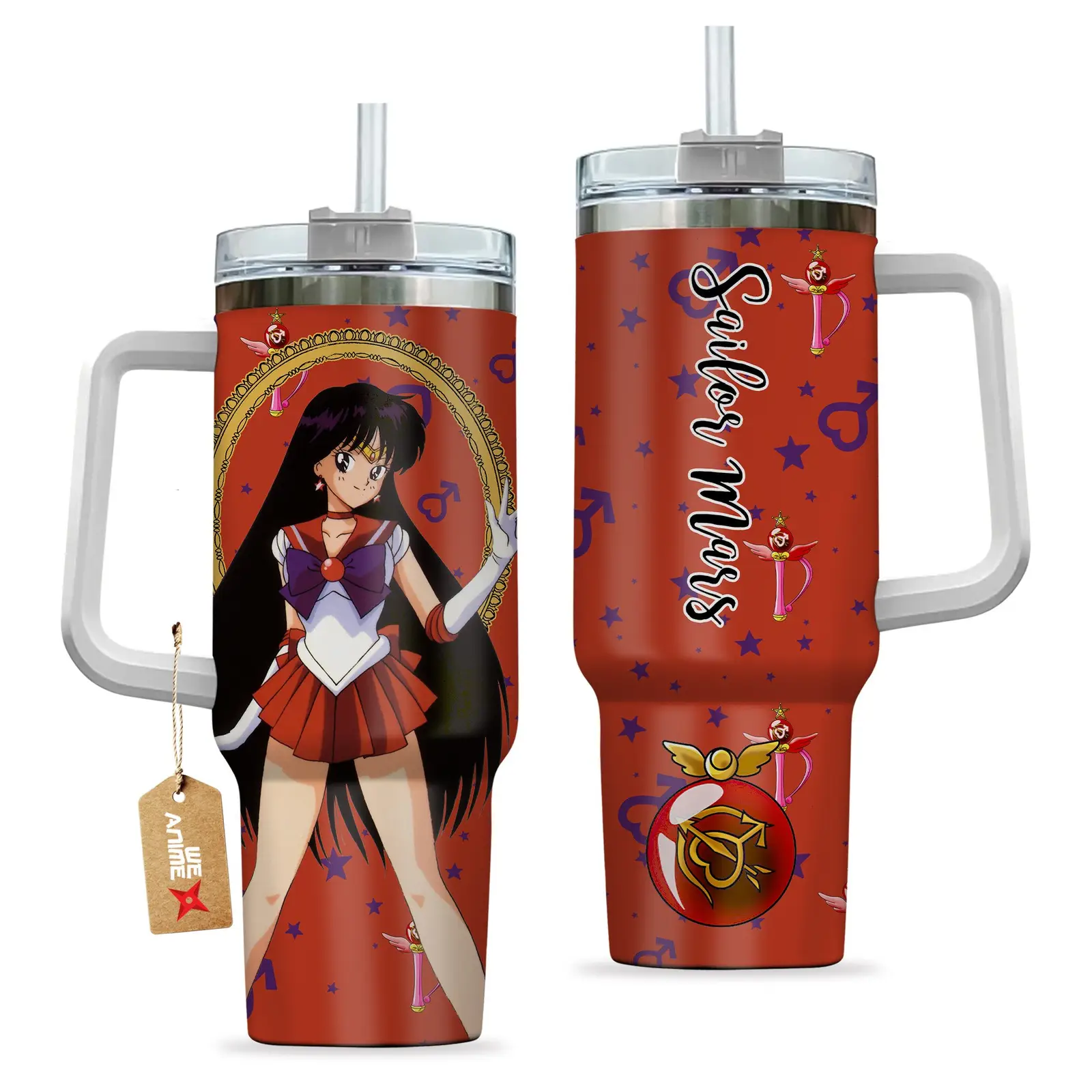 Sailor Mars Sailor Moon Anime Custom  Quencher   40oz Stainless Steel Tumbler With Handle HG