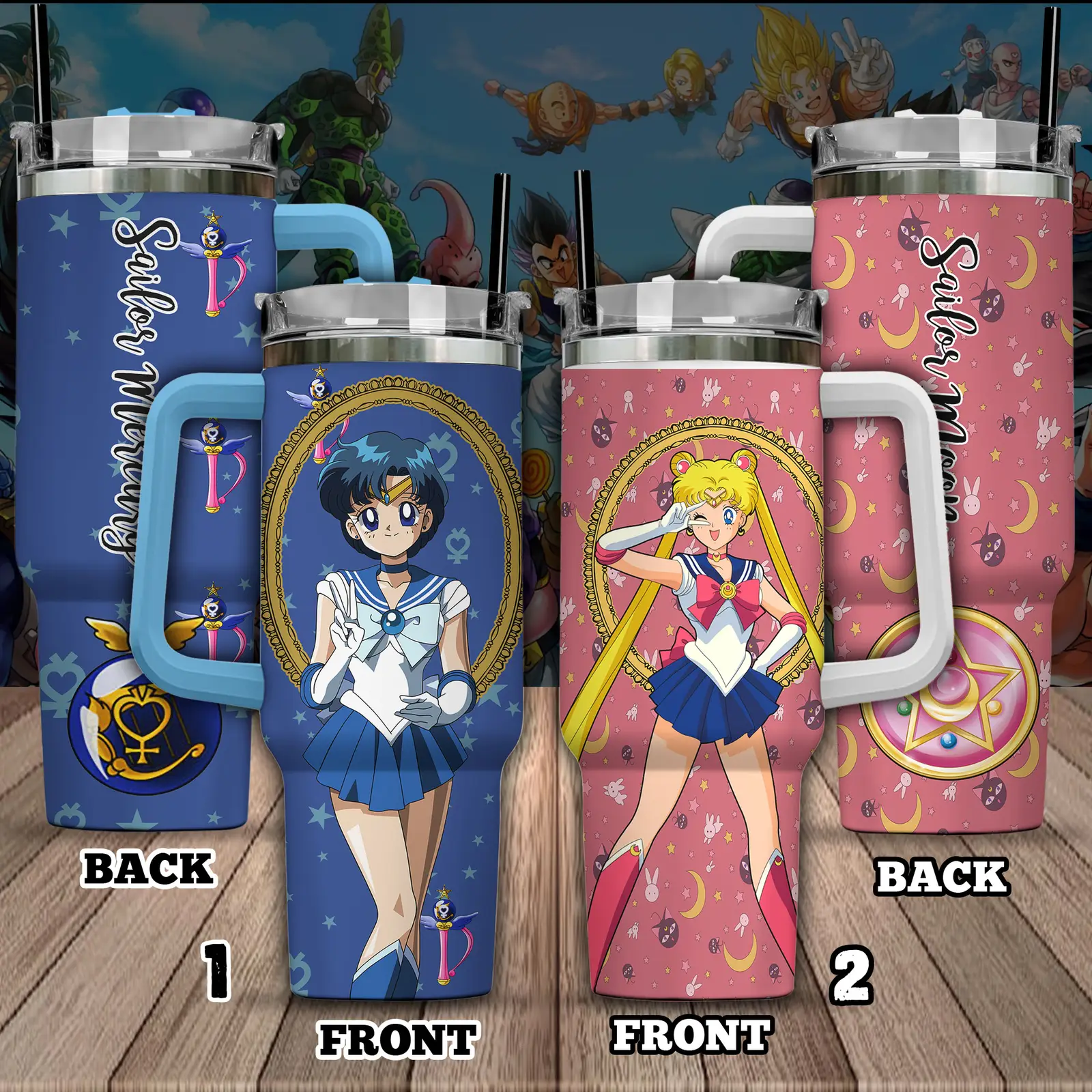 Sailor Mercury Sailor Moon And Tsukino UsagiSailor Moon Anime Custom Quencher  40oz Stainless Steel Tumbler With Handle HC
