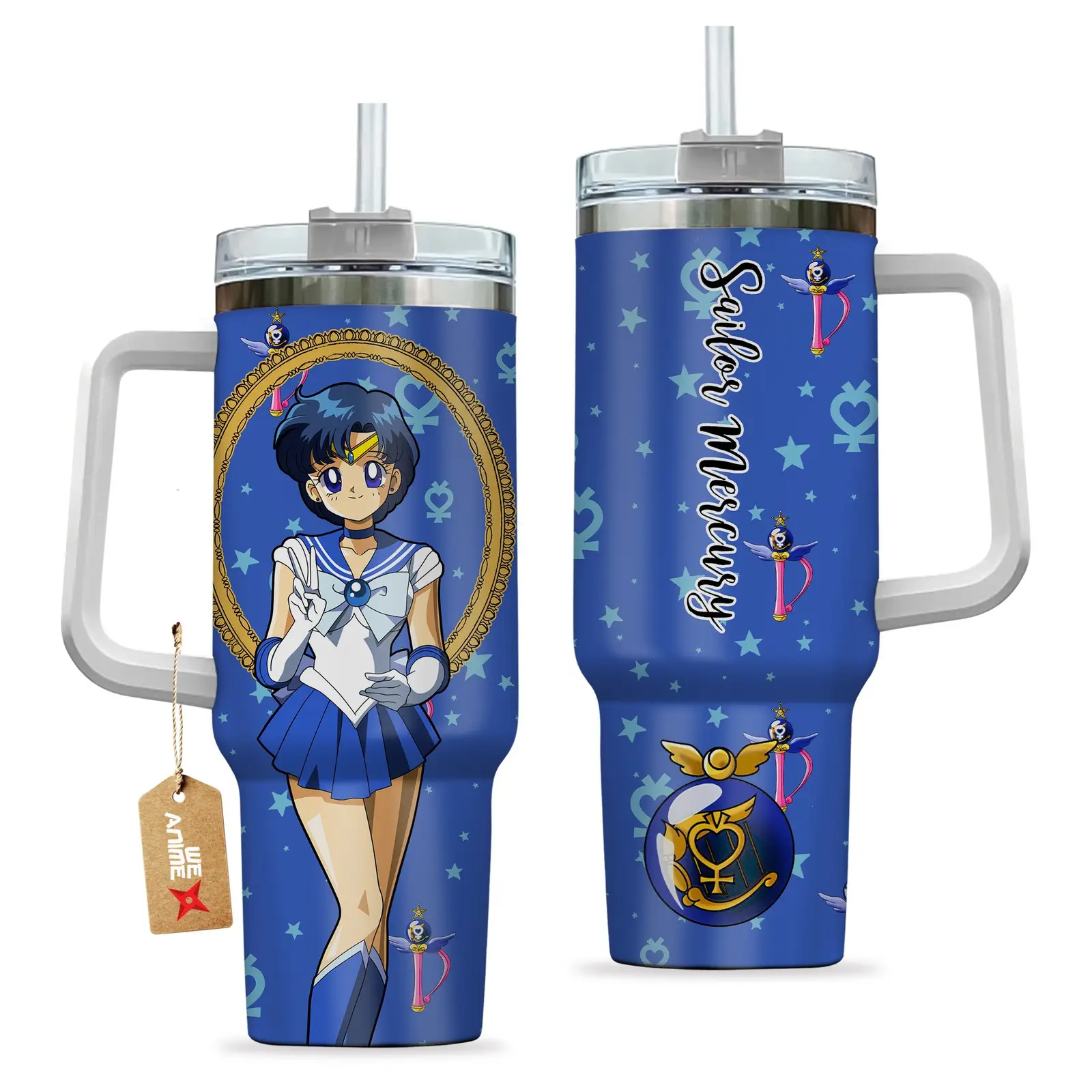 Sailor Mercury Sailor Moon Anime Custom  Quencher   40oz Stainless Steel Tumbler With Handle HG