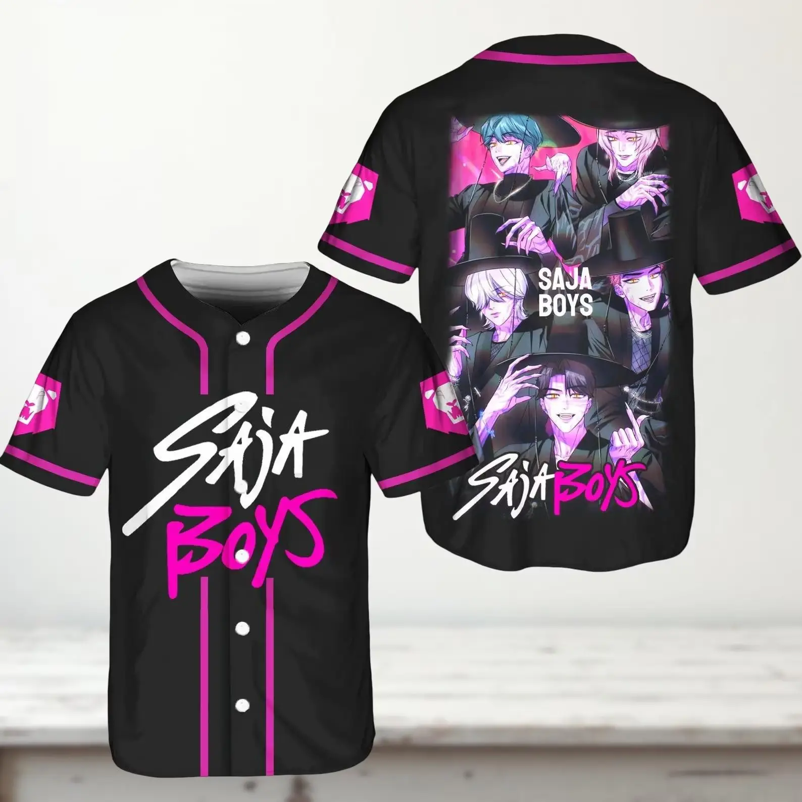 Saja Boys Baseball Jersey, Anime Style Kpop Outfit, Pink Purple Boys Jersey Gift - Benietee Shop