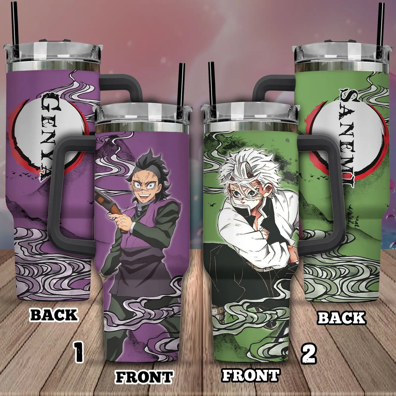 Sanemi x Genya Shinazugawa Kimestu no Yaiba Demon Slayer Anime Custom Quencher  40oz Stainless Steel Tumblers With Handle HCA