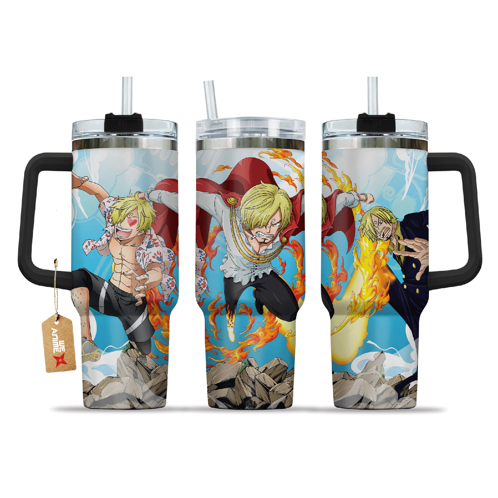 Sanji One Piece Anime Custom  40oz Quencher Stainless Steel Tumbler With Handle, Best Gift Idea NVA, Best Gift Idea NVA